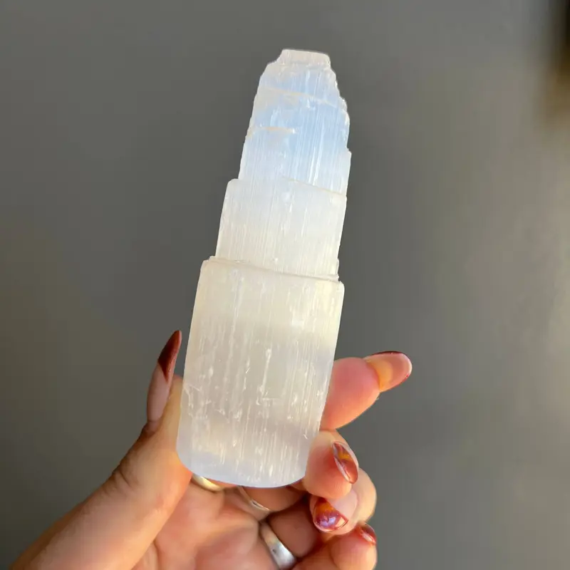 Selenite Crystal Tower - Clear Crystal with Layered Design, Ideal for Meditation and Spiritual Practices