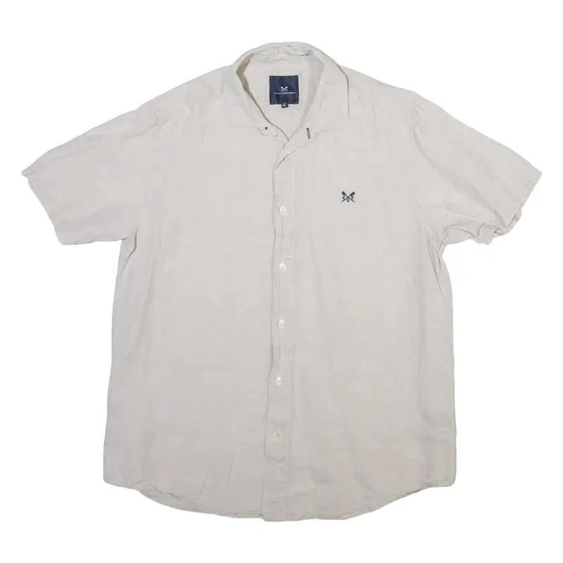 CREW CLOTHING Mens Plain Shirt Beige Linen M