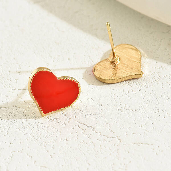 Elegant Red Heart Stud Earrings for Women
