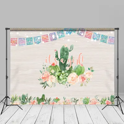 Its A Girl Cactus Wooden Texture Backdrop For Photo - Aperturee