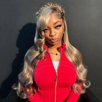 180 Density Ombre Ash Blonde Body Wave Human Hair Wig 13x6 Transparent Lace Front Wigs Human Hair Brown Colored with Dark Roo...