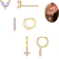 3 Dainty Three Hole Birthstone Earrings for Multiple Piercing Non Tarnish Hypoallergenic Cartilage Hoop Stud Earrings Stacks ...