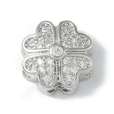 Rack Plating Brass Micro Pave Clear Cubic Zirconia Beads