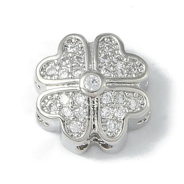 Rack Plating Brass Micro Pave Clear Cubic Zirconia Beads