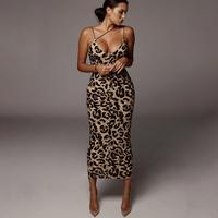 Wild Leopard Print Spaghetti Strap V-Neck Sleeveless Dress Women's 2025 Summer New Sexy Lady Casual Bodycon Long Dress Elegan...