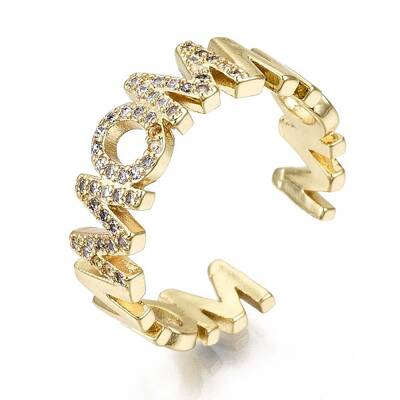 Brass Micro Pave Clear Cubic Zirconia Cuff Rings
