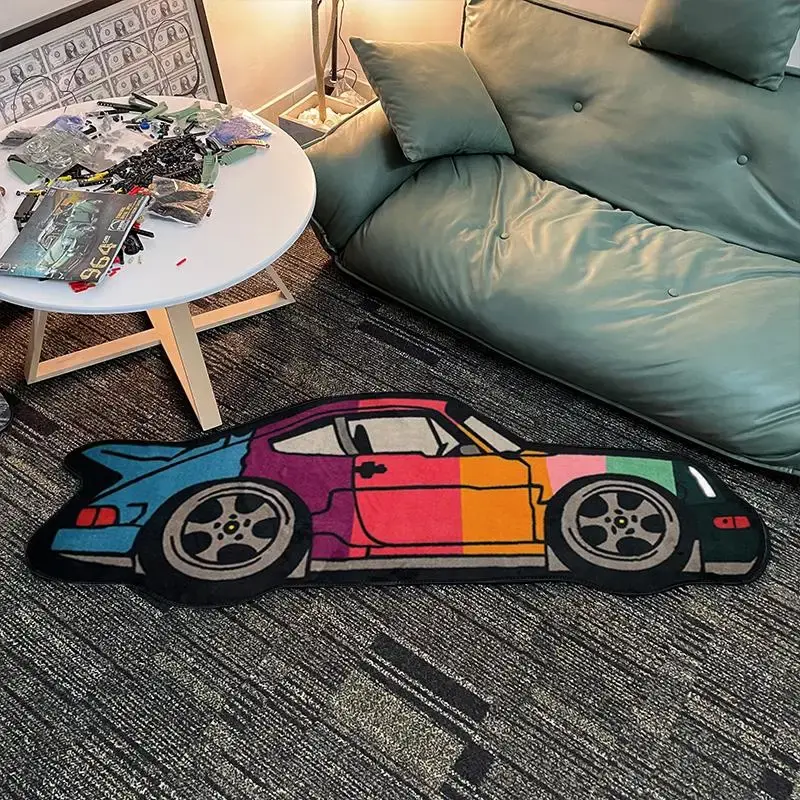 Creative Cartoon Sports Car Design Area Rug, 1 Count Bedroom Decorative Rug, Indoor Floor Mat for Living Room Playroom Bedroo...