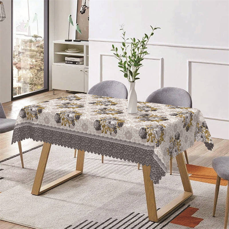 Grey Yellow Dense Flower Prints Rectangle Tablecloth - Aperturee