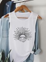 Women's Sun Print Round Neck Tank Top, Casual Sleeveless Top for Summer, Ladies Clothes for Daily Wear, Tanktop