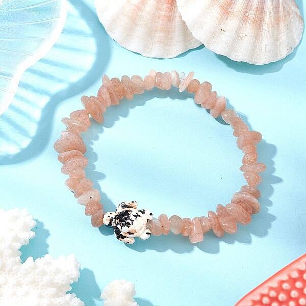 Natural Peach Moonstone Chips Beads Stretch Bracelets