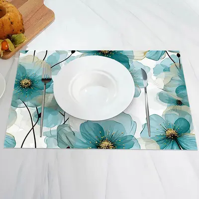 Retro Elegant Blue Floral Dining Set Of 4 Placemats - Aperturee