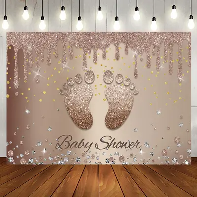 Aperturee Glitter brown Footprint Baby Shower Backdrop For Party