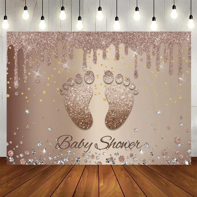 Aperturee Glitter brown Footprint Baby Shower Backdrop For Party
