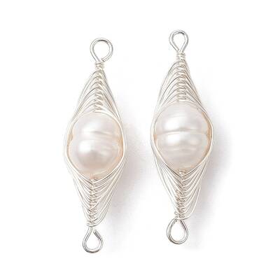 Natural Cultured Freshwater Pearl Copper Wire Wrapped Connector Charms