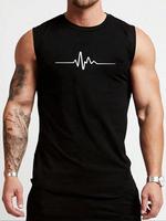 Men's Heartbeat Print Round Neck Tank Top, Regular Fit Casual Ekg Graphic Sleeveless Top for Summer, Men's Top for Daily Wear...