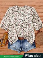 【Plus Size】 Floral Print Blouse, Casual Half Sleeve Top for Daily Wear, Women's Clothing for All Seasons, Womenswear, Sum...
