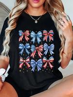 100% Cotton 4th of July Shirts for Girls Coquette Bow Women American T-Shirt