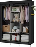 UDEAR Portable Wardrobe Organization Non-Woven Cover with 6 Storage Shelves, 2 Hanging Zones and 4 Side Pockets for Bedroom