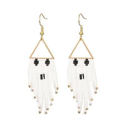 Halloween Theme Glass Seed Braided Ghost Chandelier Earrings