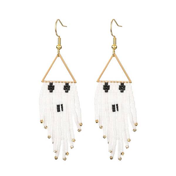 Halloween Theme Glass Seed Braided Ghost Chandelier Earrings