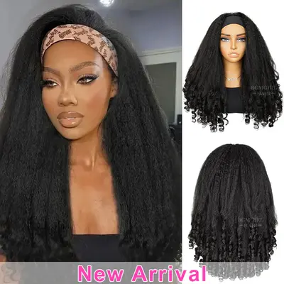 BGMgirl Kinky Straight Headband Wig With Spiral Curly Ends 100% Human