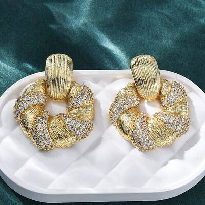 Flower Brass Micro Pave Cubic Zirconia Stud Earrings