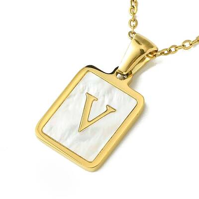 Ion Plating(IP) Rectangle with Initial Letter 304 Stainless Steel Pendant Necklace