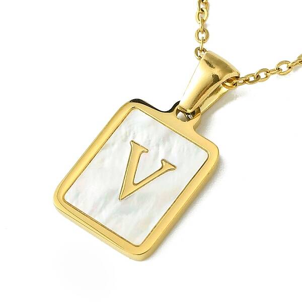 Ion Plating(IP) Rectangle with Initial Letter 304 Stainless Steel Pendant Necklace