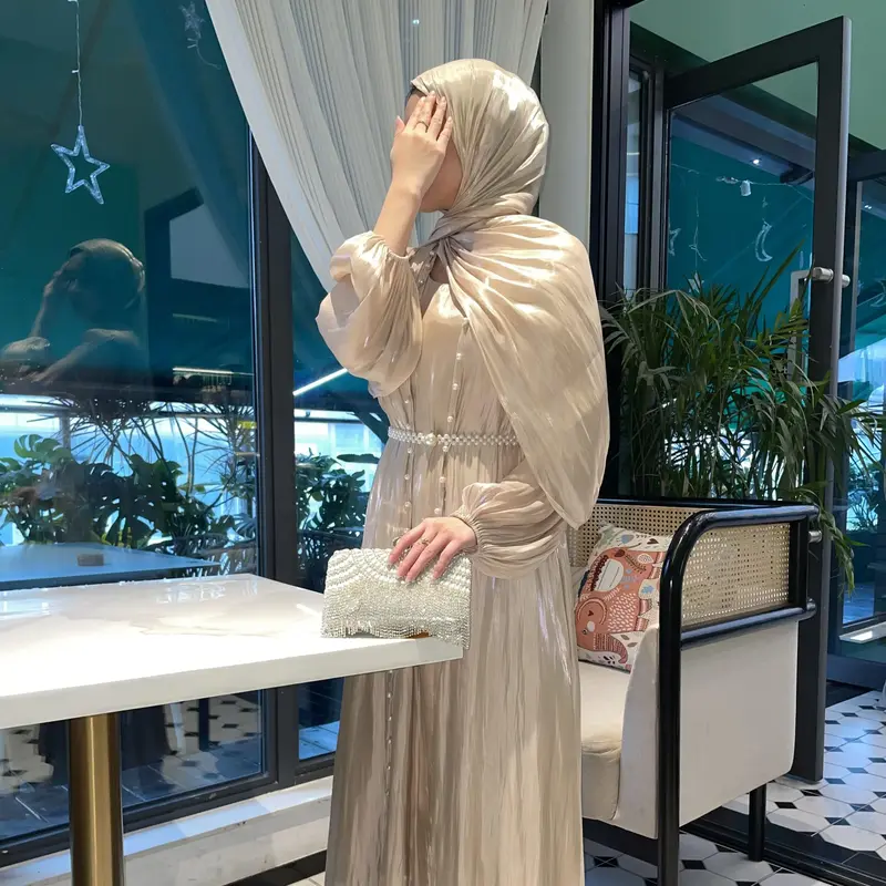 【FallFreshness】CL03 Pearl silk robe, Muslim dress, cardigan suit, streamer yarn, dignified and elegant exquisite robe, fi...