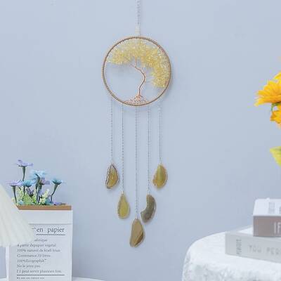 Tree of Life Natural Citrine & Agate Woven Net Suncatchers