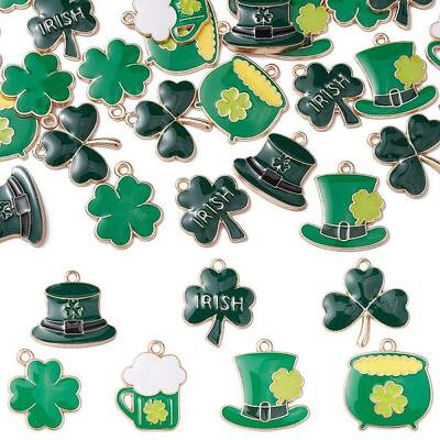 35Pcs 7 Styles Saint Patrick's Day Alloy Enamel Pendants