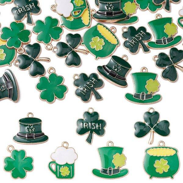 35Pcs 7 Styles Saint Patrick's Day Alloy Enamel Pendants