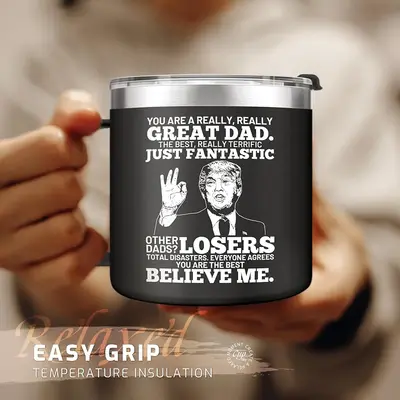 Cool Step Dad Gift for Father at Father's Day Men - Black Trump Mug Cup Drinkware Tumbler with Bonus Dad Value, Reusable & Wa...