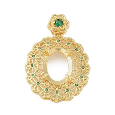 Oval Brass Micro Pave Cubic Zirconia Pendant Cabochon Settings