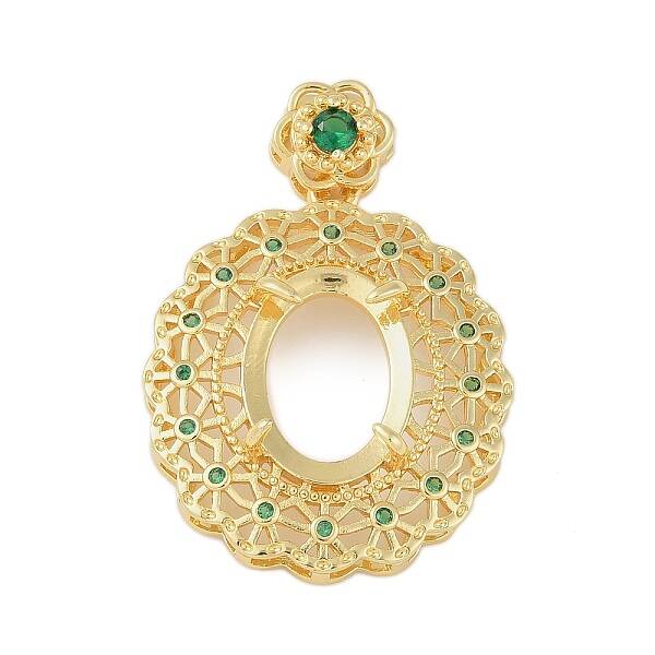Oval Brass Micro Pave Cubic Zirconia Pendant Cabochon Settings