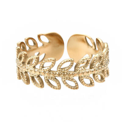 304 Stainless Steel Leaf Wrap Open Cuff Ring