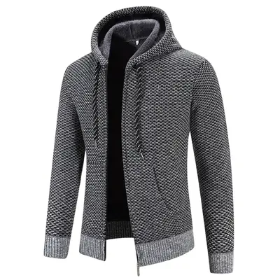 Men's Fleece Clothes Knit Cardigan Jumper Hooded Jackets Brown Sweaters Warm Harajuku Coat