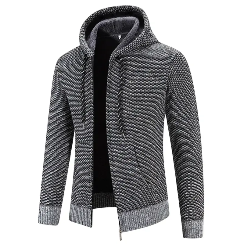 Men's Fleece Clothes Knit Cardigan Jumper Hooded Jackets Brown Sweaters Warm Harajuku Coat