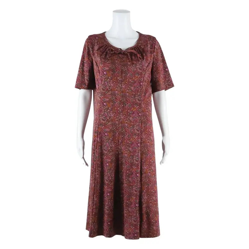 Womens Day Dress Purple Paisley Short Sleeve Knee Length M