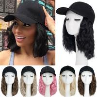 MY-LADY 8inch Bob Hair With Baseball Cap Wave Curly Hair Hat Wigs Short Synthetic Hair Extensions For Women