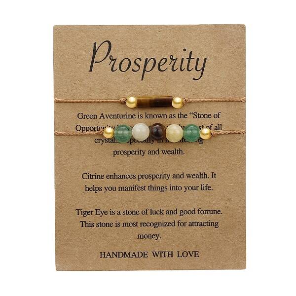 2Pcs 2 Styles Natural Green Aventurine and Natural Tiger Eye Braided Beads Bracelets for Women