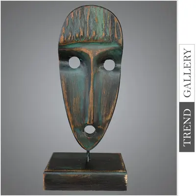 Abstract Oval Wood Sculpture Creative Mask Desktop Art Original Table Figurine for Room Decor | DREAMINESS 17.3"x6.3&quo...