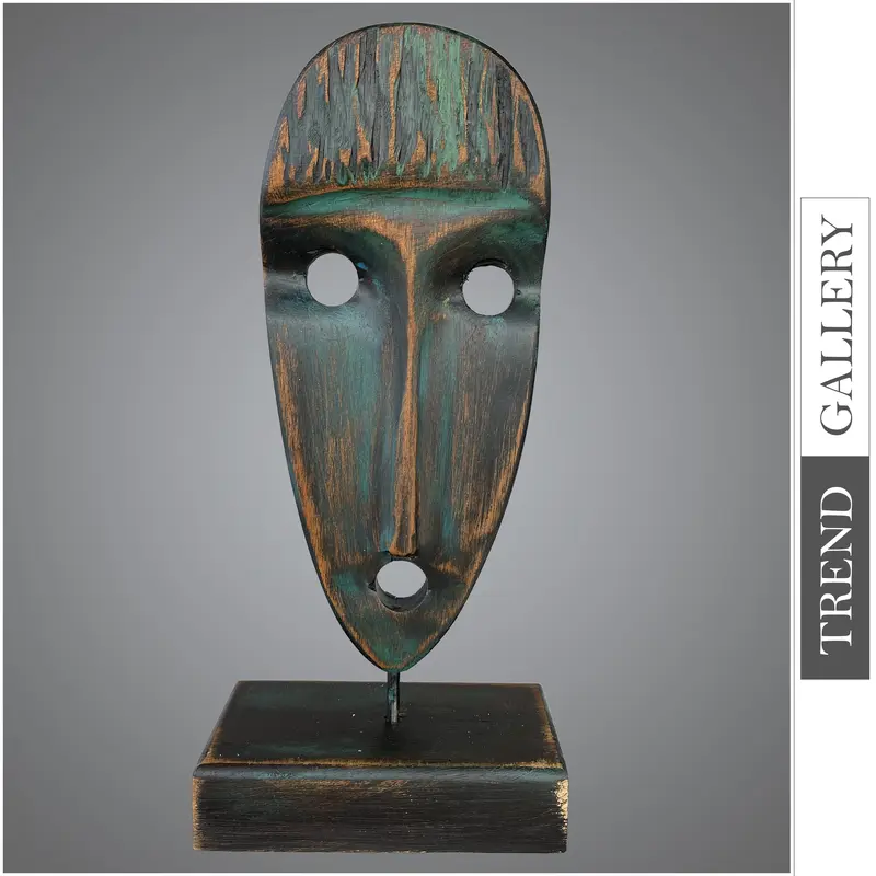Abstract Oval Wood Sculpture Creative Mask Desktop Art Original Table Figurine for Room Decor | DREAMINESS 17.3"x6.3&quo...