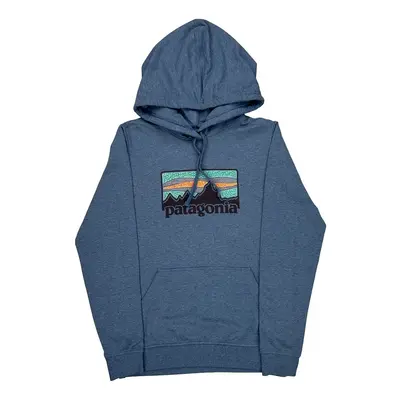 Patagonia Graphic Hoodie - Small Blue Cotton Blend