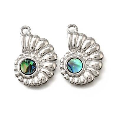 304 Stainless Steel Pave Natural Paua Shell Pendants