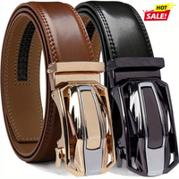 2pcs Men'S Ratchet Leather Belt Set - Sliding Belt Adjustable For Gift Mens Dress Fashion Belts1 3/ 8\
