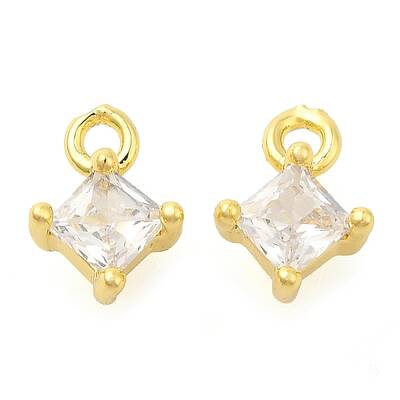 Rhombus Rack Plating Brass with Cubic Zirconia Pendants Charms