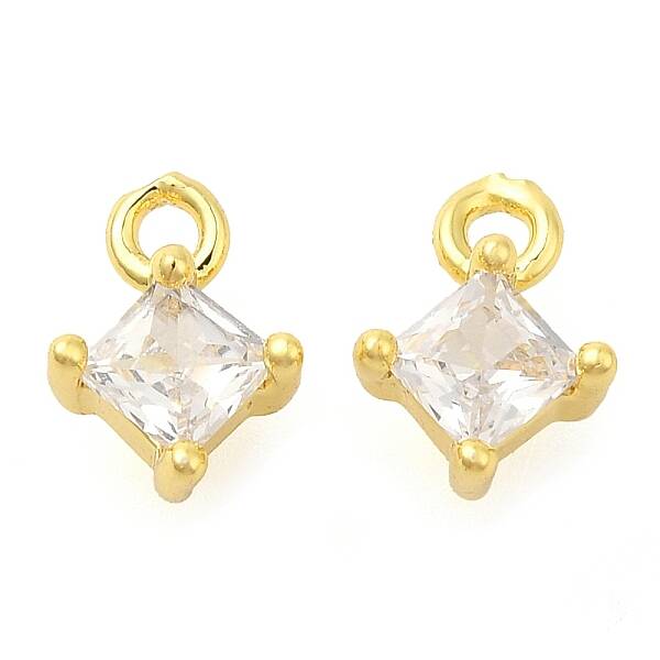 Rhombus Rack Plating Brass with Cubic Zirconia Pendants Charms