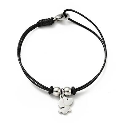 304 Stainless Steel Dog Charm Bracelet with Waxed Cord for Women