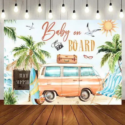 Baby On Board Beach Summer Gender Reveal Backdrop - Aperturee